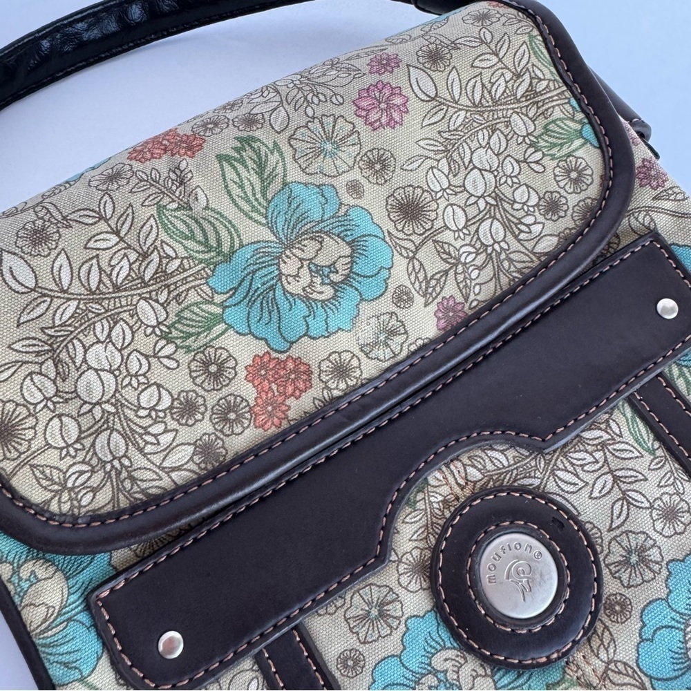 Mouflon Floral Crossbody Bag Small/Medium Leather Canvas Boho Flap Purse Pretty - Picture 4 of 10